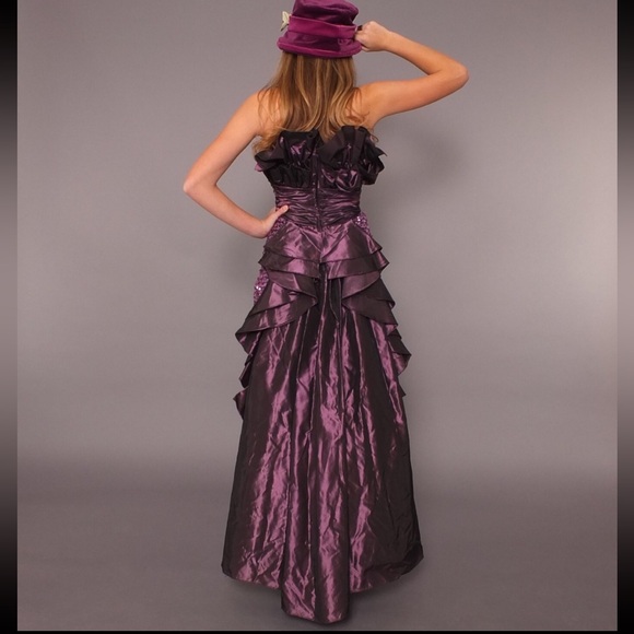 Vintage Gunne Sax Sequin Draped-Back Gown - Picture 3 of 16